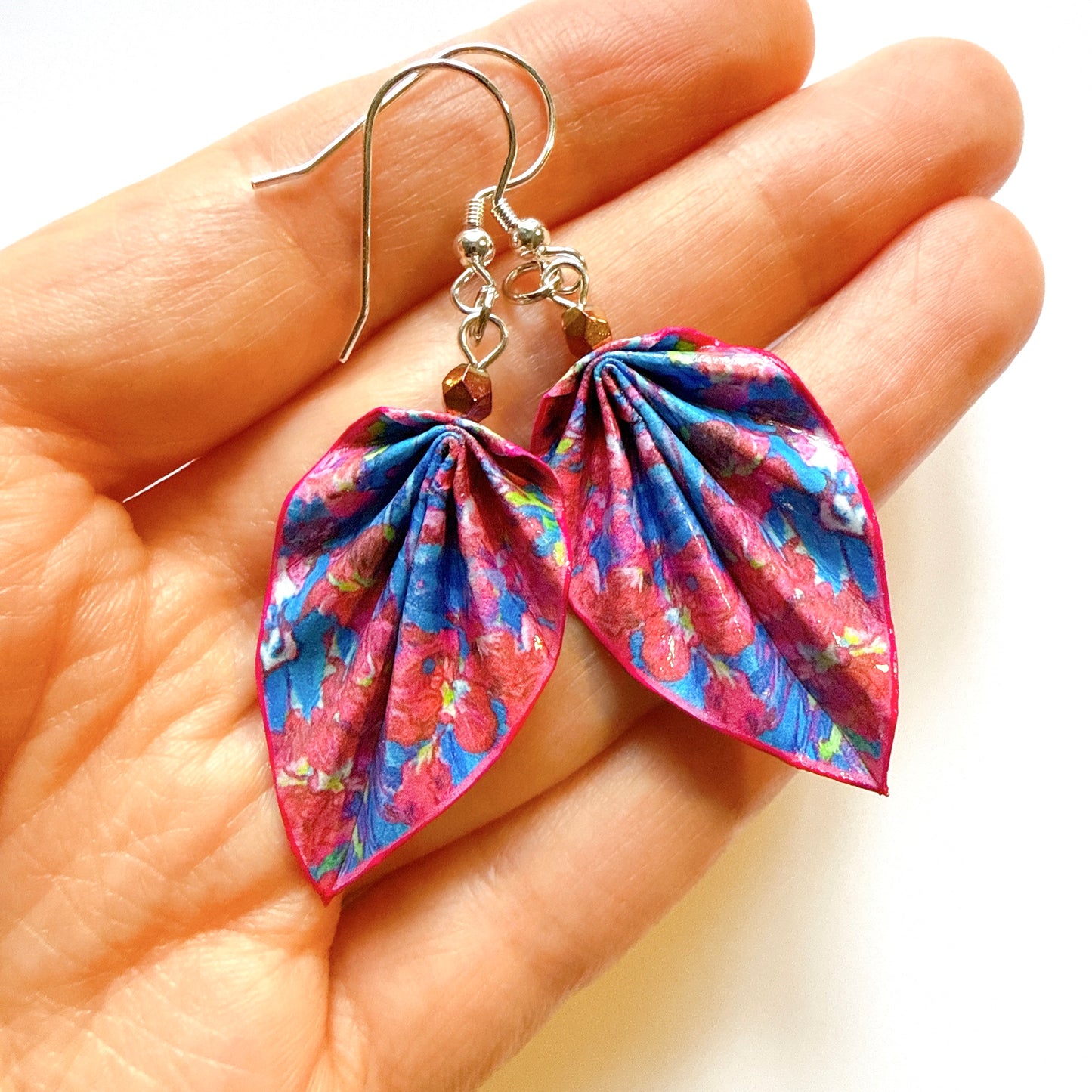 Handmade Origami Earrings Candy Blue and Pink