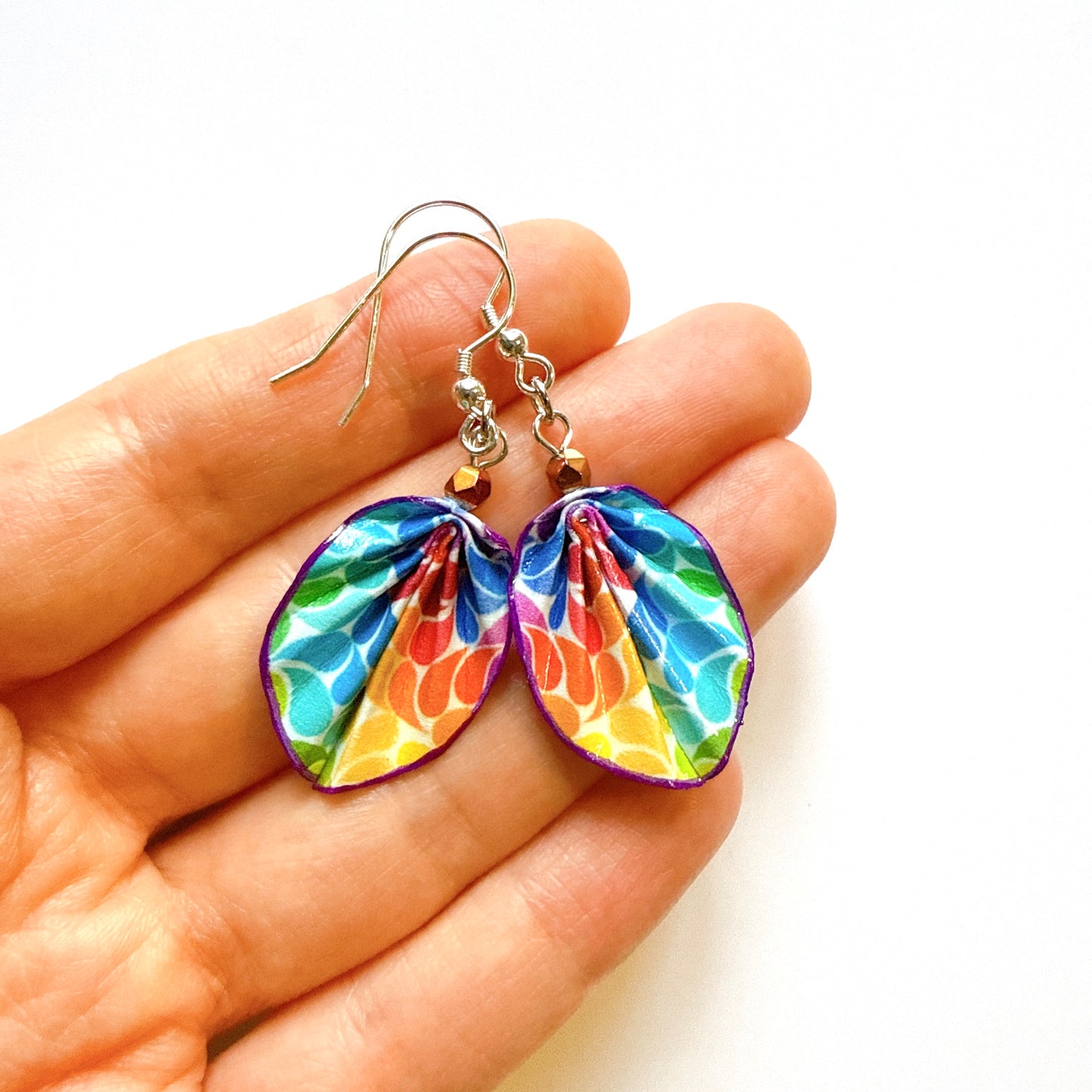 Colorful Handmade Origami Earrings Drop Rainbow