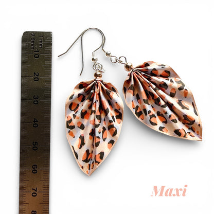Pink Leopard Origami Earrings Happy 316 Stainless Steel - Water-Resistant Paper Jewelry by HandnPixel