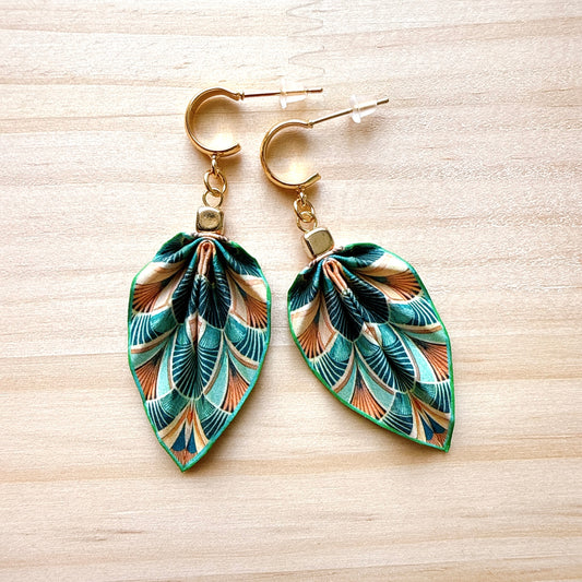 Origami Leaf Earrings Emerald : Handmade Paper Jewelry, Lightweight Paper Gift