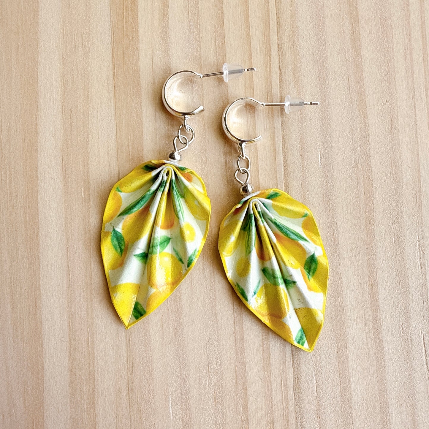 Origami Earrings Lemon – Lightweight Handmade Paper Jewelry