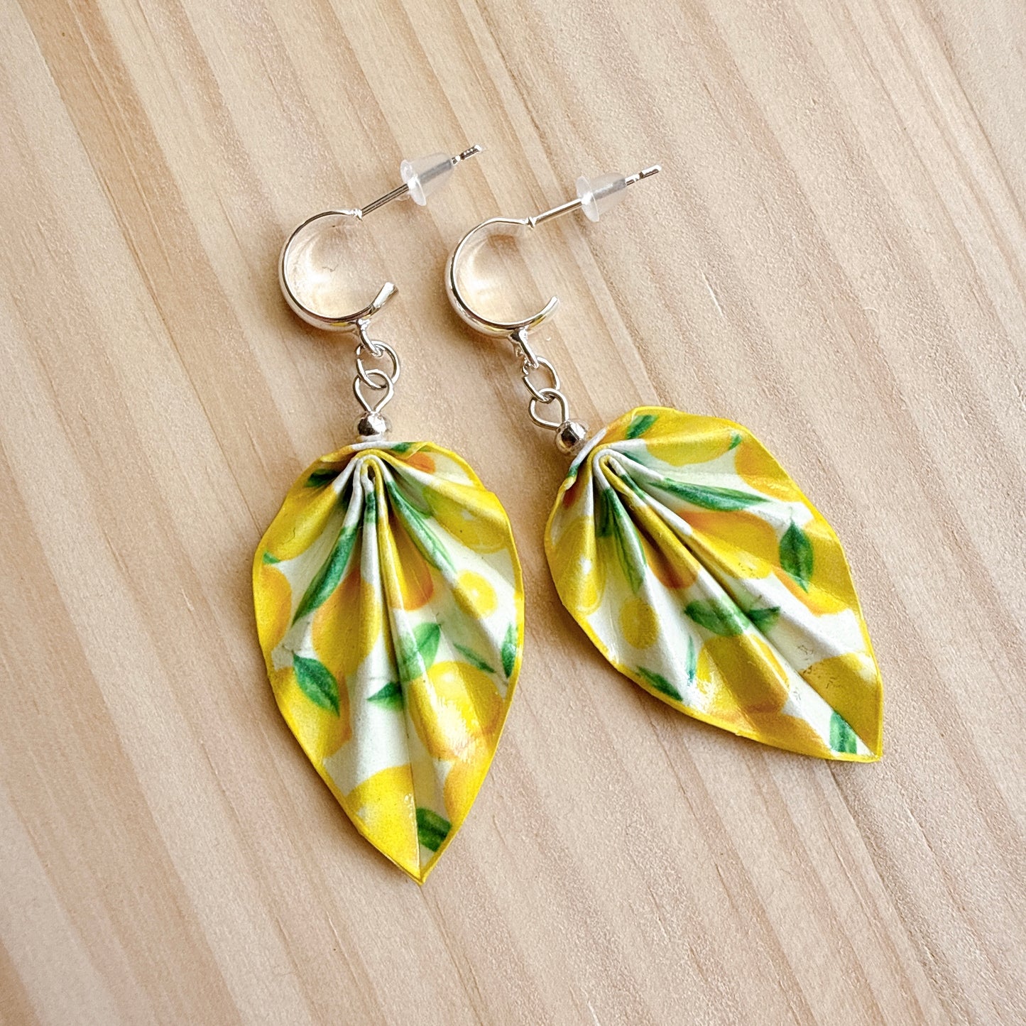 Origami Earrings Lemon – Lightweight Handmade Paper Jewelry