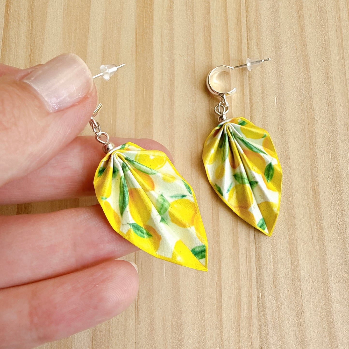 Origami Earrings Lemon – Lightweight Handmade Paper Jewelry