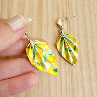 Origami Earrings Lemon – Lightweight Handmade Paper Jewelry