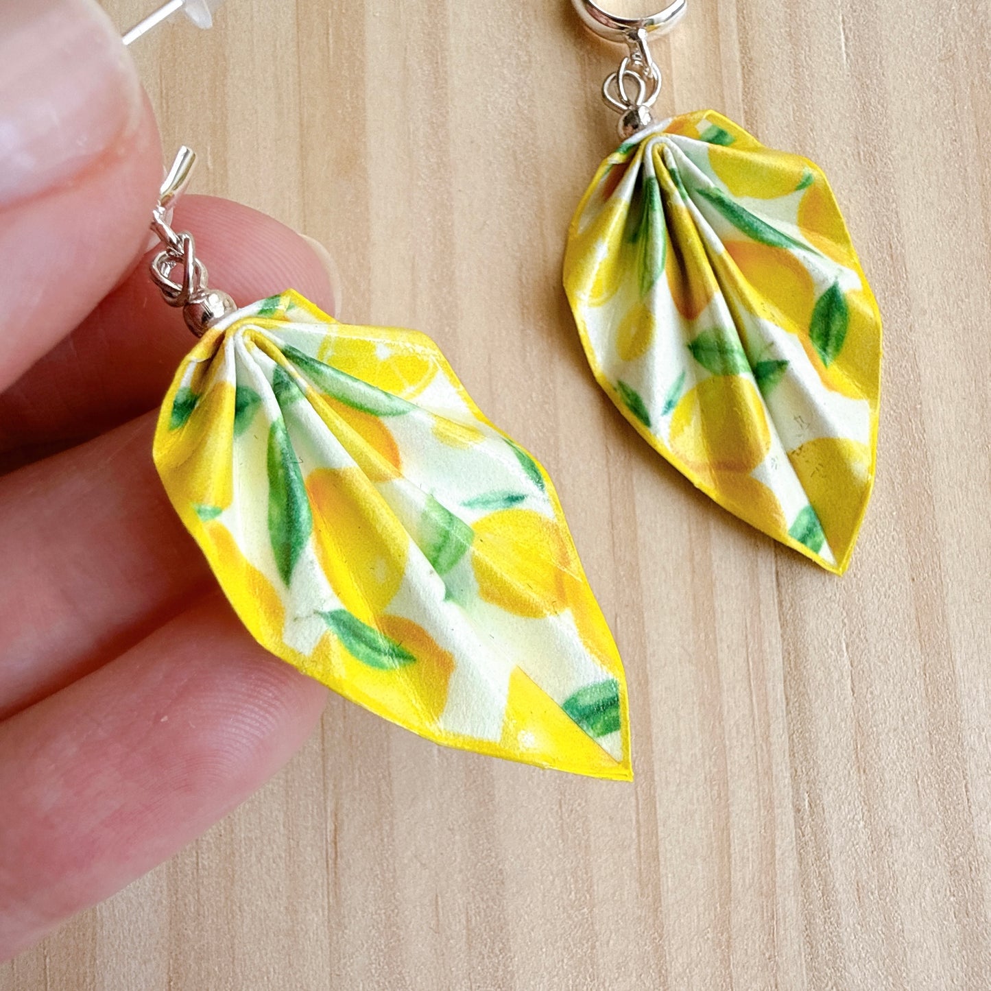 Origami Earrings Lemon – Lightweight Handmade Paper Jewelry
