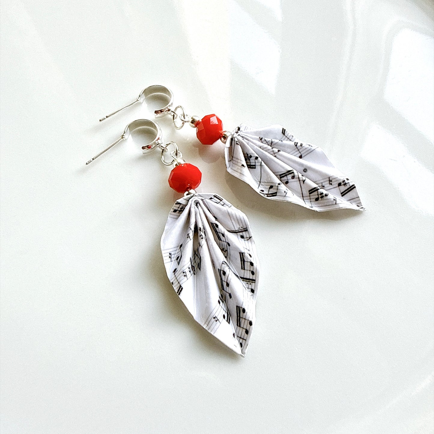 Origami Earrings Music Sheet Design : Handmade Paper Jewelry, Lightweight Paper Gift