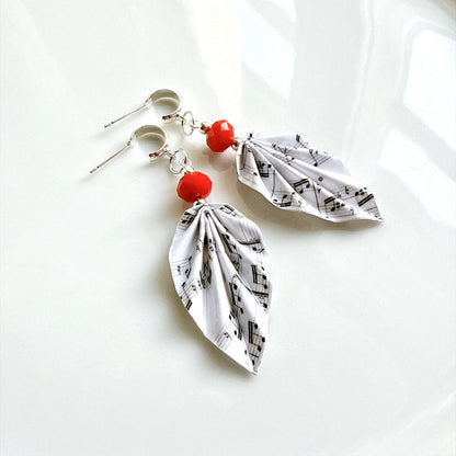 Origami Earrings Music Sheet Design : Handmade Paper Jewelry, Lightweight Paper Gift