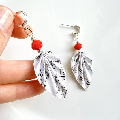 Origami Earrings Music Sheet Design : Handmade Paper Jewelry, Lightweight Paper Gift