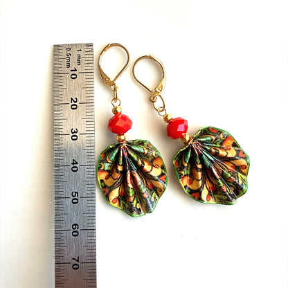 Origami Earrings Green Red : Handmade Paper Jewelry, Lightweight Paper Gift, Rhapsody