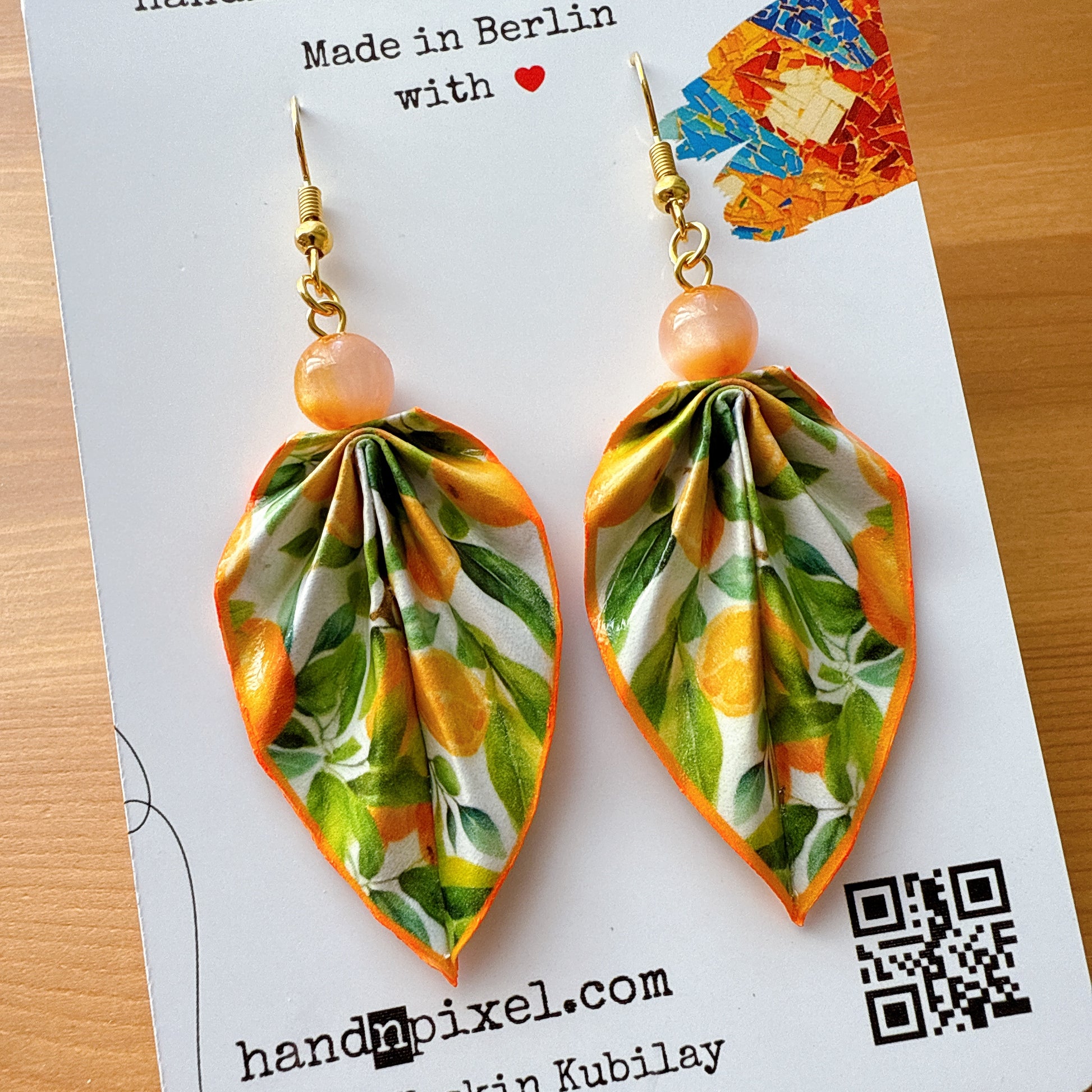 Origami Leaf Earrings Orange 