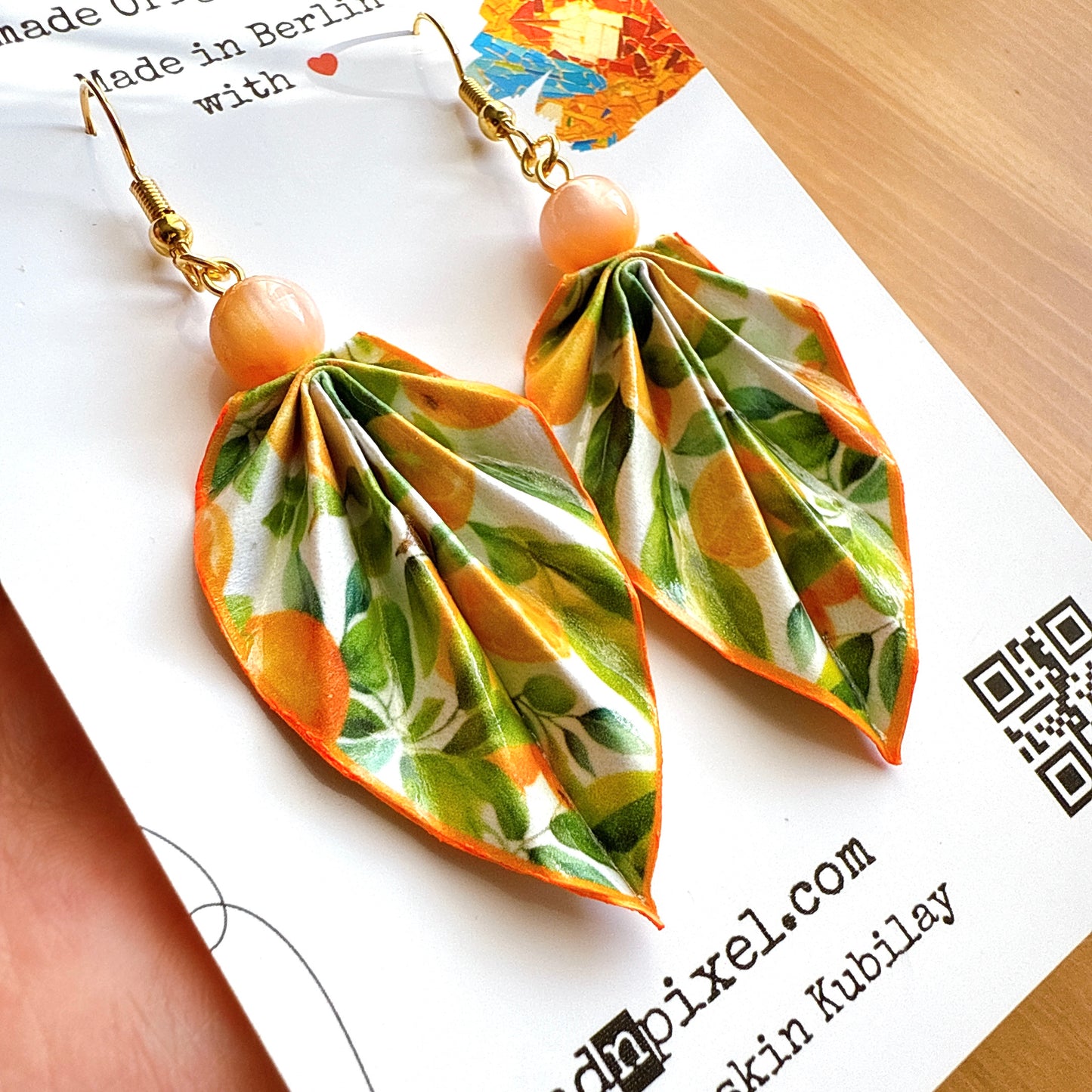 Origami Leaf Earrings Orange – Lightweight Handmade Paper Jewelry