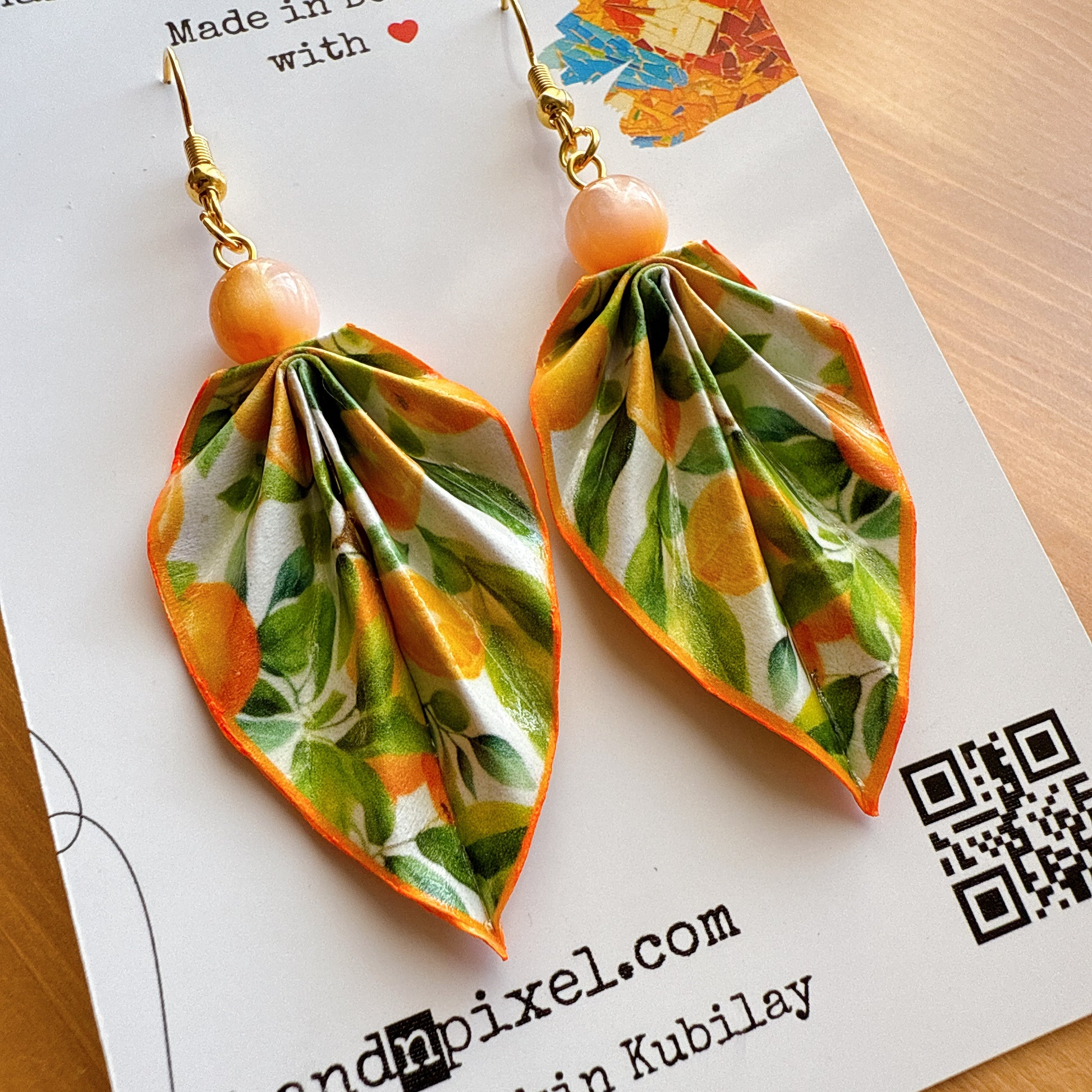 Origami Leaf Earrings Orange 