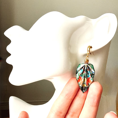 Origami Leaf Earrings Quiet : Handmade Paper Jewelry, Lightweight Paper Gift