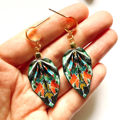 Origami Leaf Earrings Quiet : Handmade Paper Jewelry, Lightweight Paper Gift