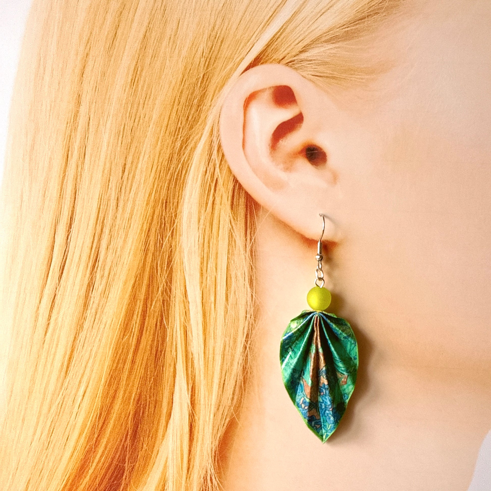 Origami Leaf Earrings – Lightweight Handmade Paper Jewelry