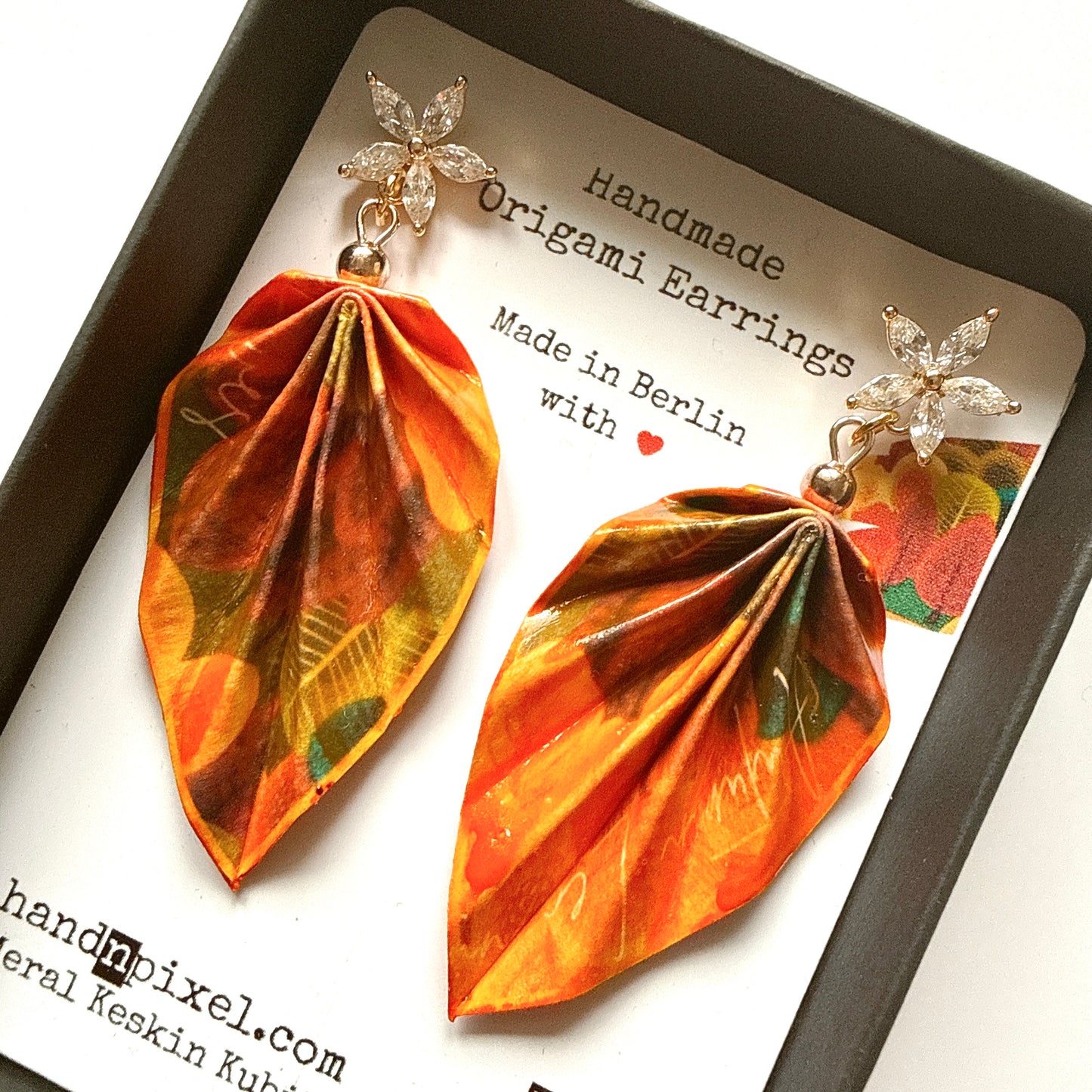 Origami Leaf Earrings Gift Autumn: Handmade Paper Jewelry