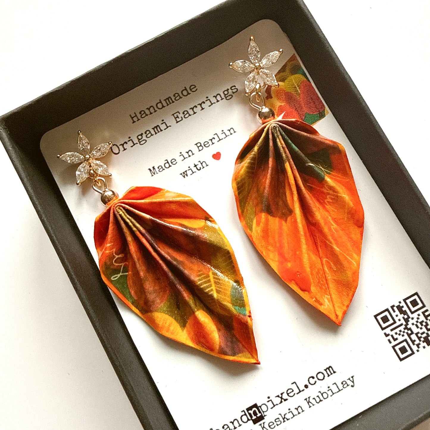 Origami Leaf Earrings Gift Autumn: Handmade Paper Jewelry
