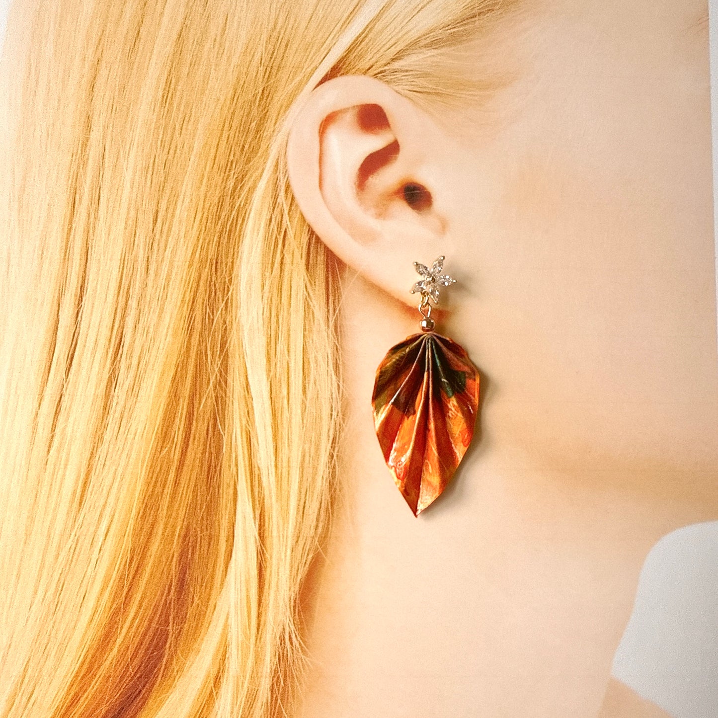 Origami Leaf Earrings Gift Autumn: Handmade Paper Jewelry