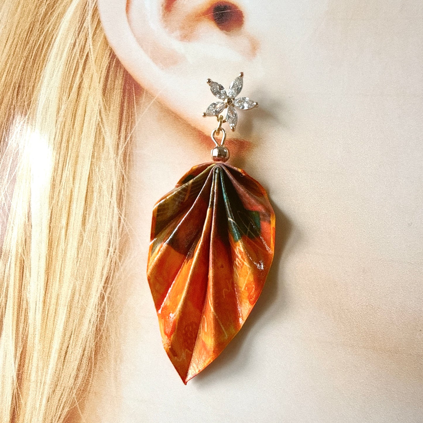 Origami Leaf Earrings Gift Autumn: Handmade Paper Jewelry