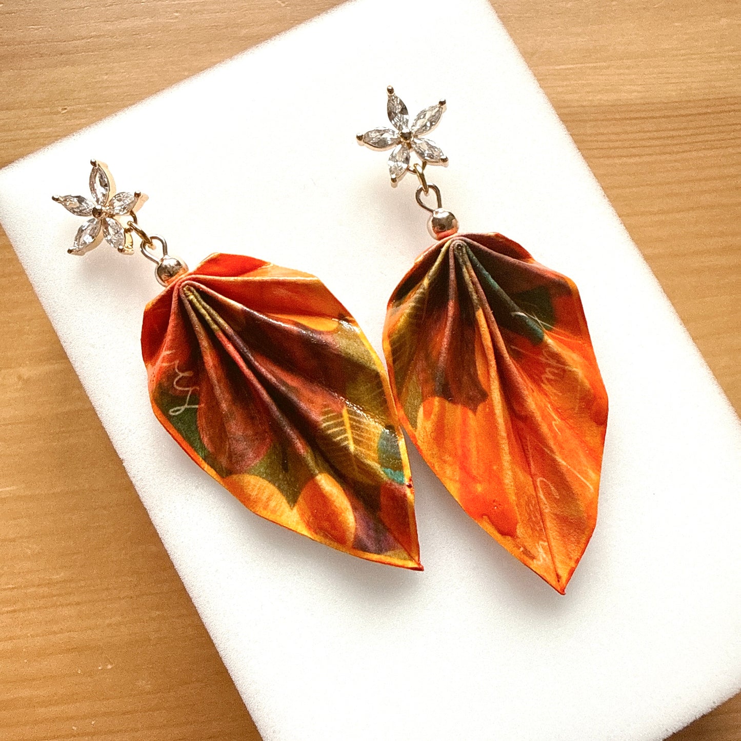 Origami Leaf Earrings Gift Autumn: Handmade Paper Jewelry