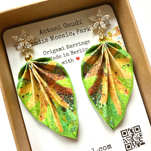Emerald Green Leaf Earrings Sun Z - 18K Gold Plated Paper Jewelry