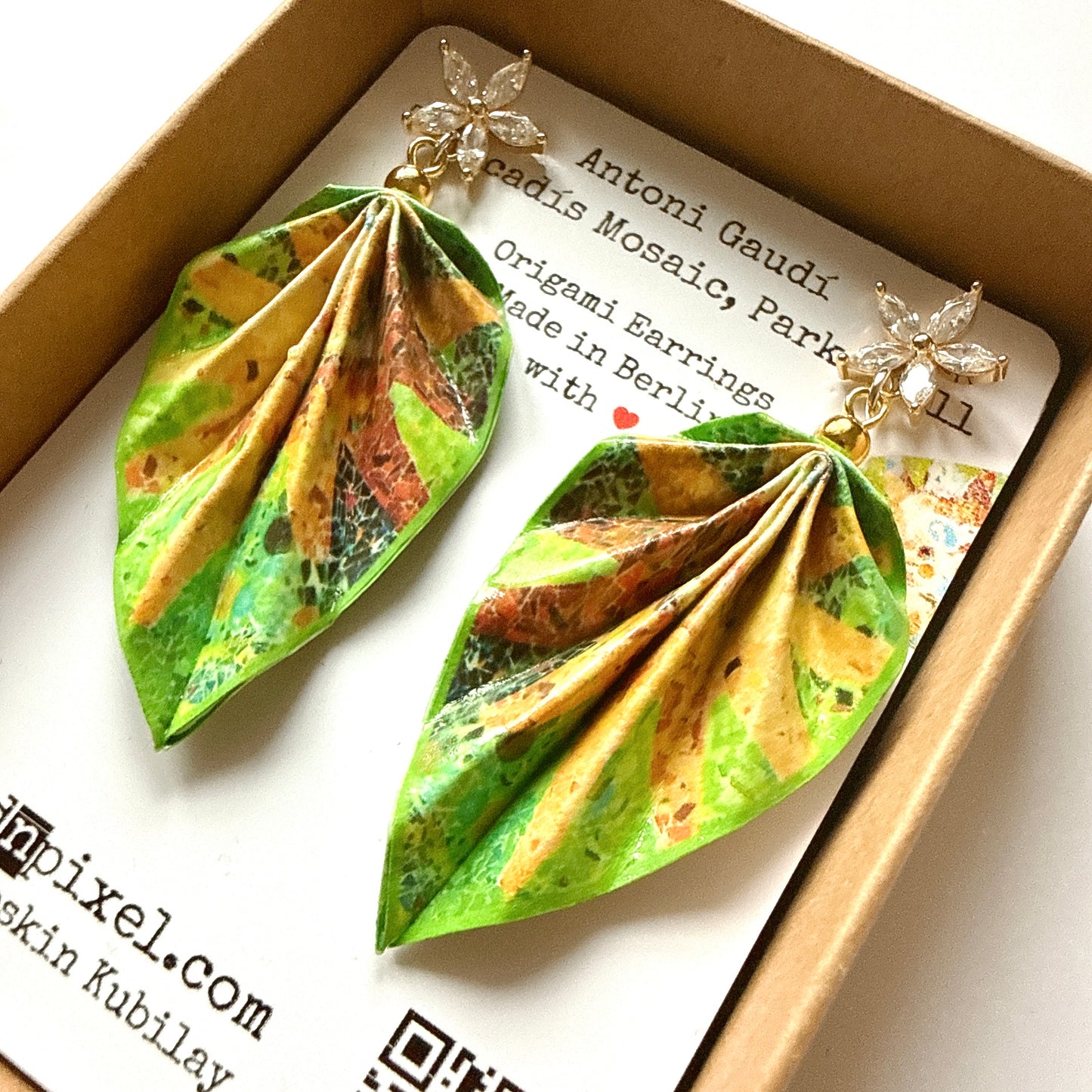 Gaudi's Sun, Park Güell : Origami Leaf Earrings