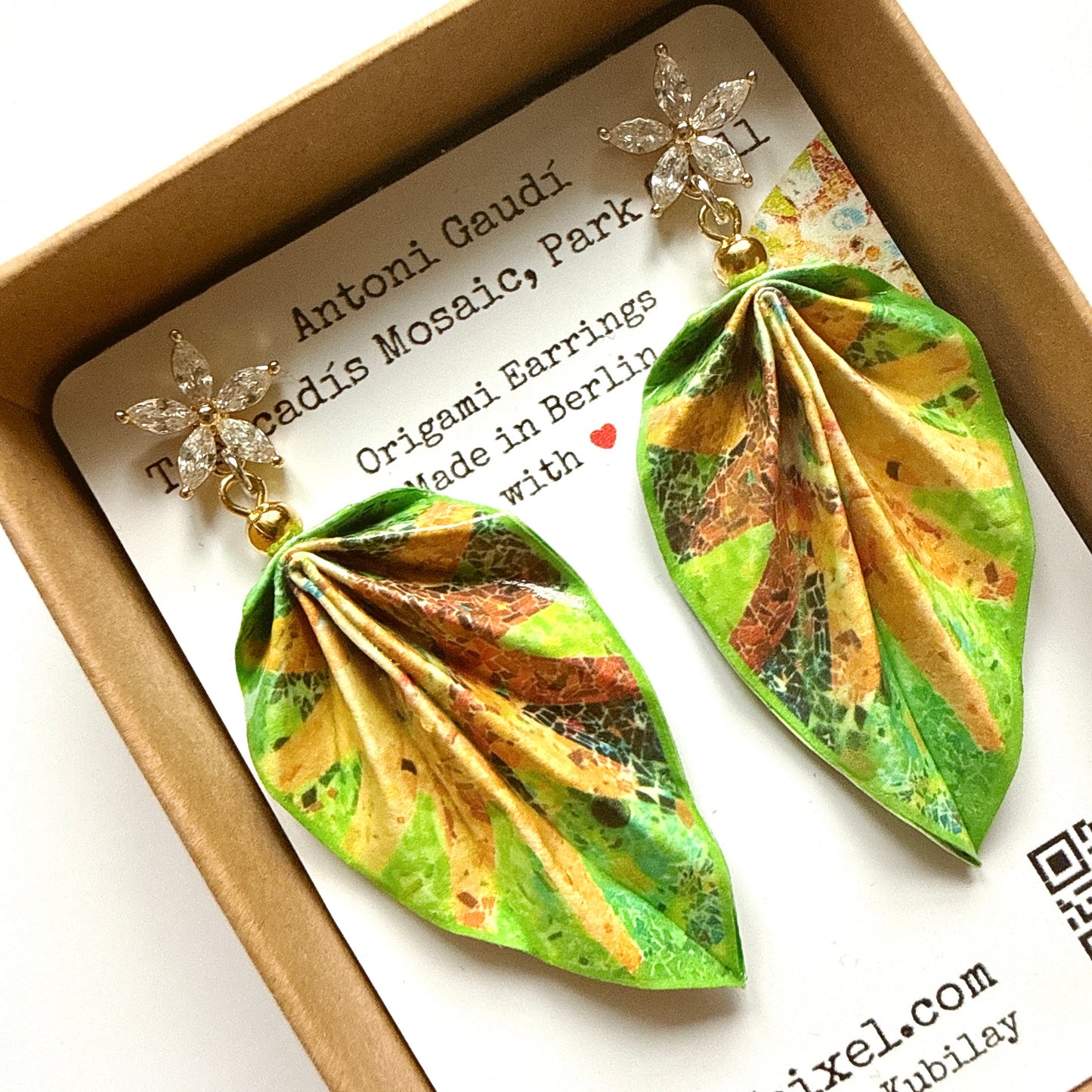 Gaudi's Sun, Park Güell : Origami Leaf Earrings