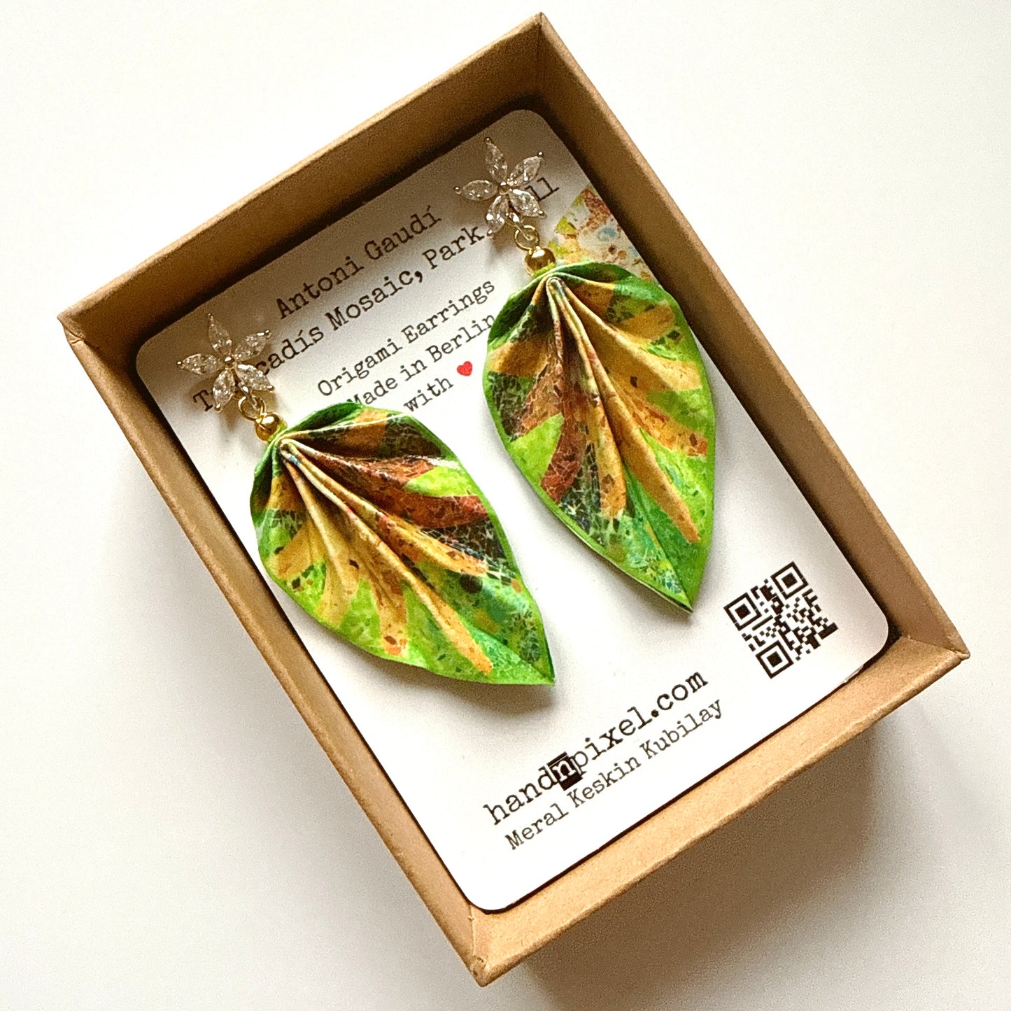 Gaudi's Sun, Park Güell : Origami Leaf Earrings