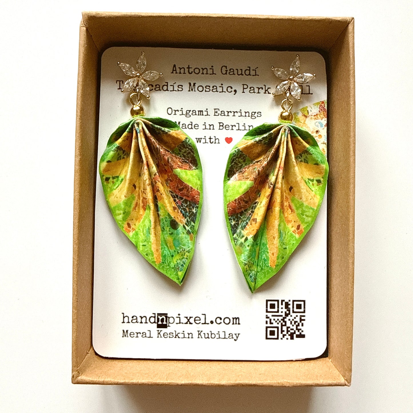 Gaudi's Sun, Park Güell : Origami Leaf Earrings