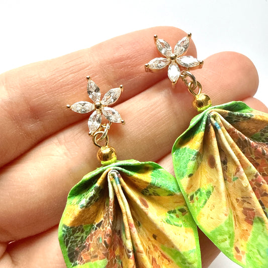 Emerald Green Leaf Earrings Sun Z - 18K Gold Plated Paper Jewelry