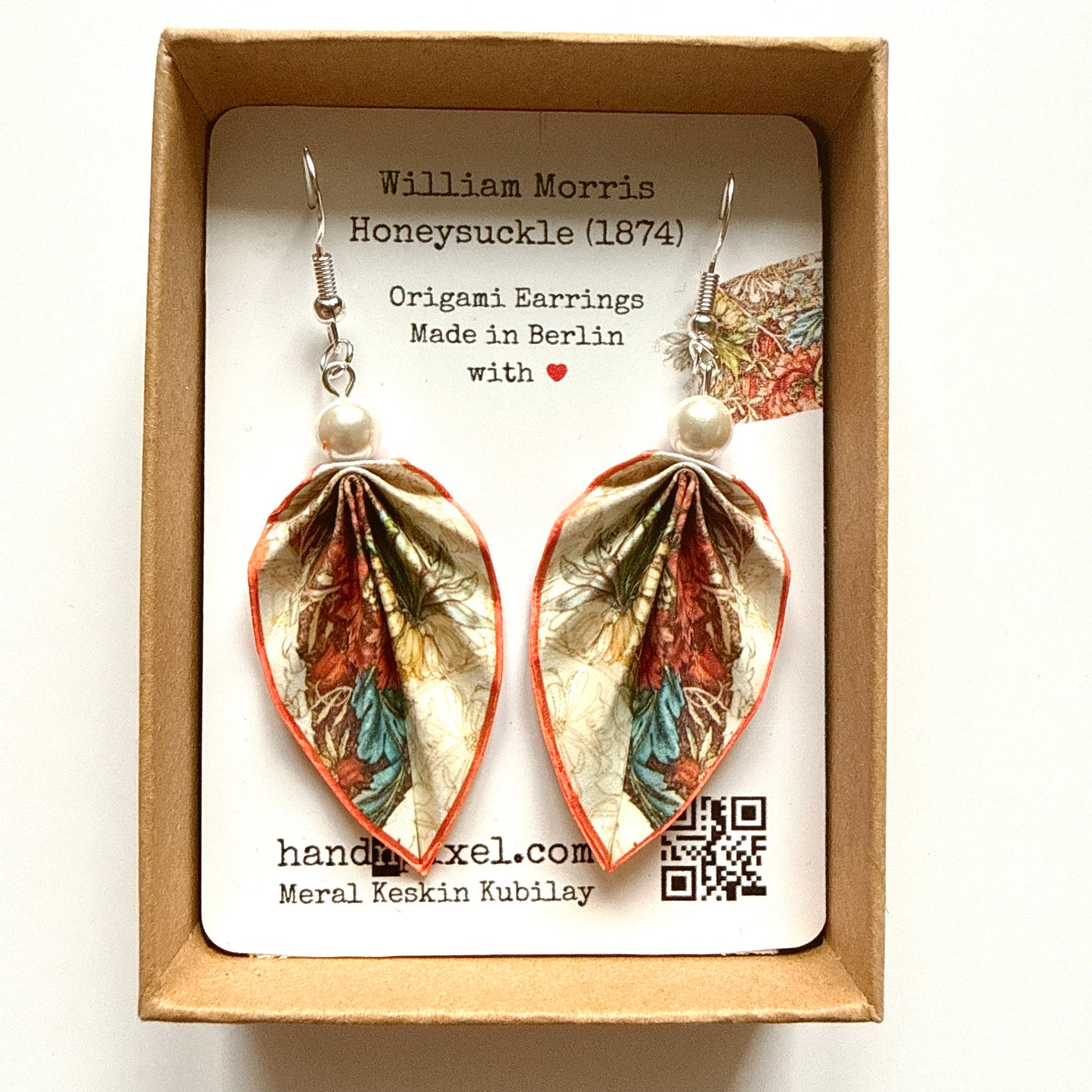 W. Morris Honeysuckle : Origami Leaf Earrings