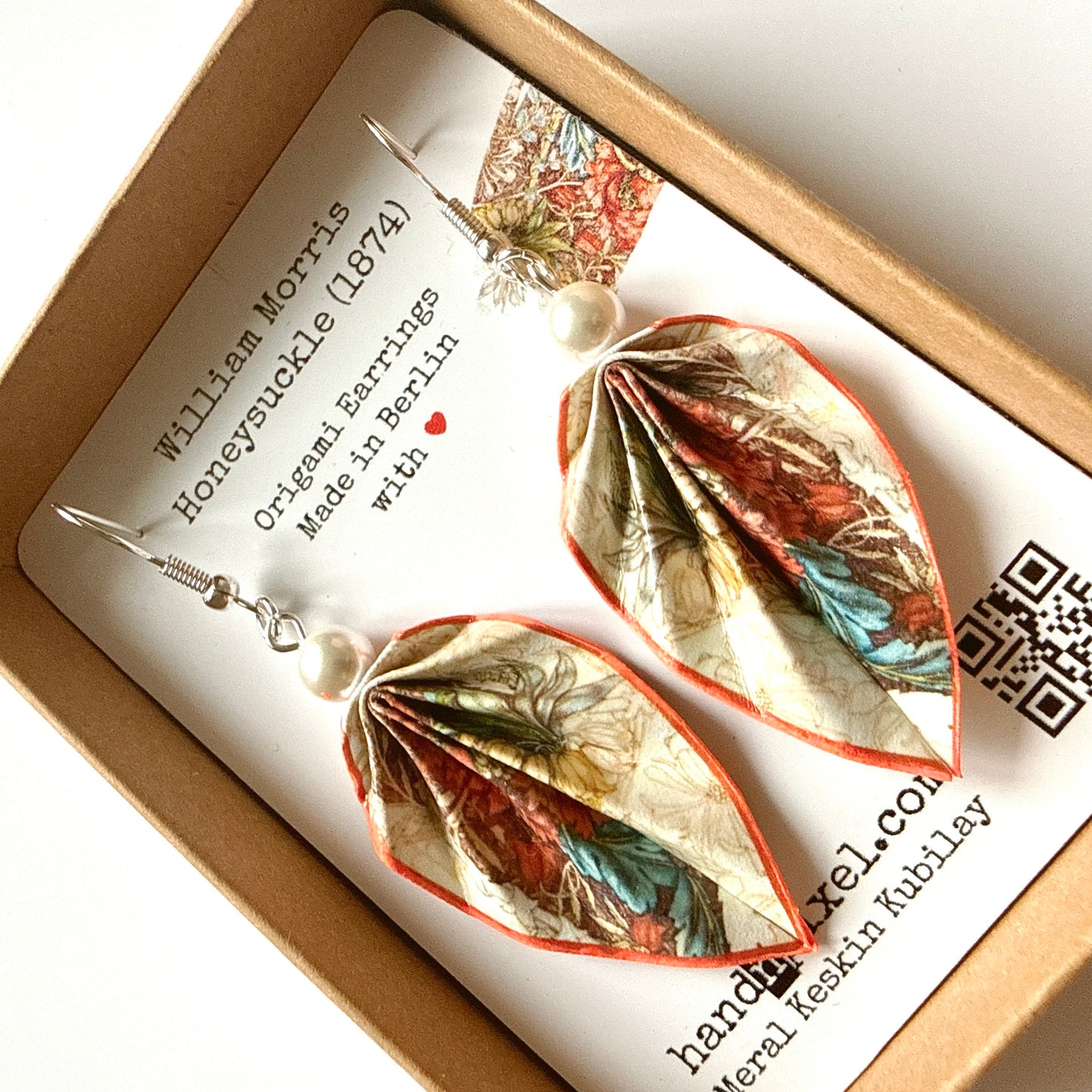 W. Morris Honeysuckle : Origami Leaf Earrings
