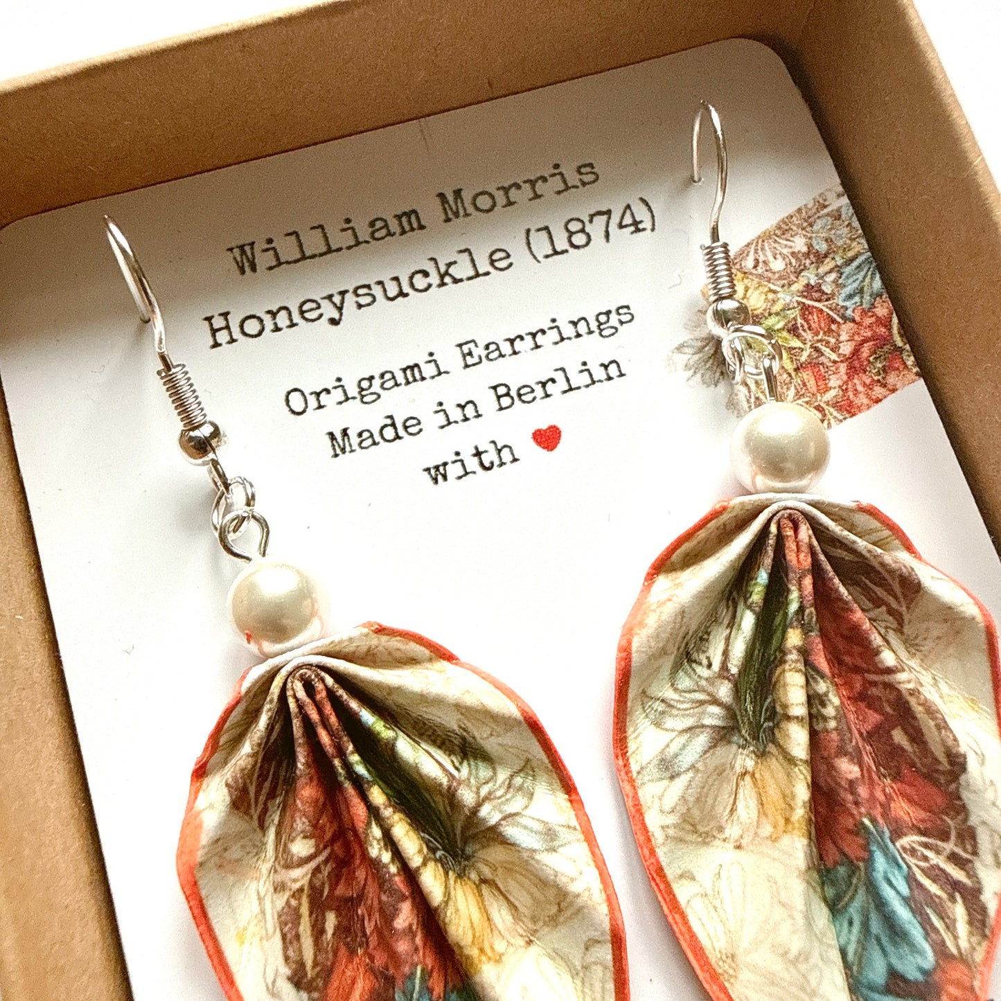 W. Morris Honeysuckle : Origami Leaf Earrings