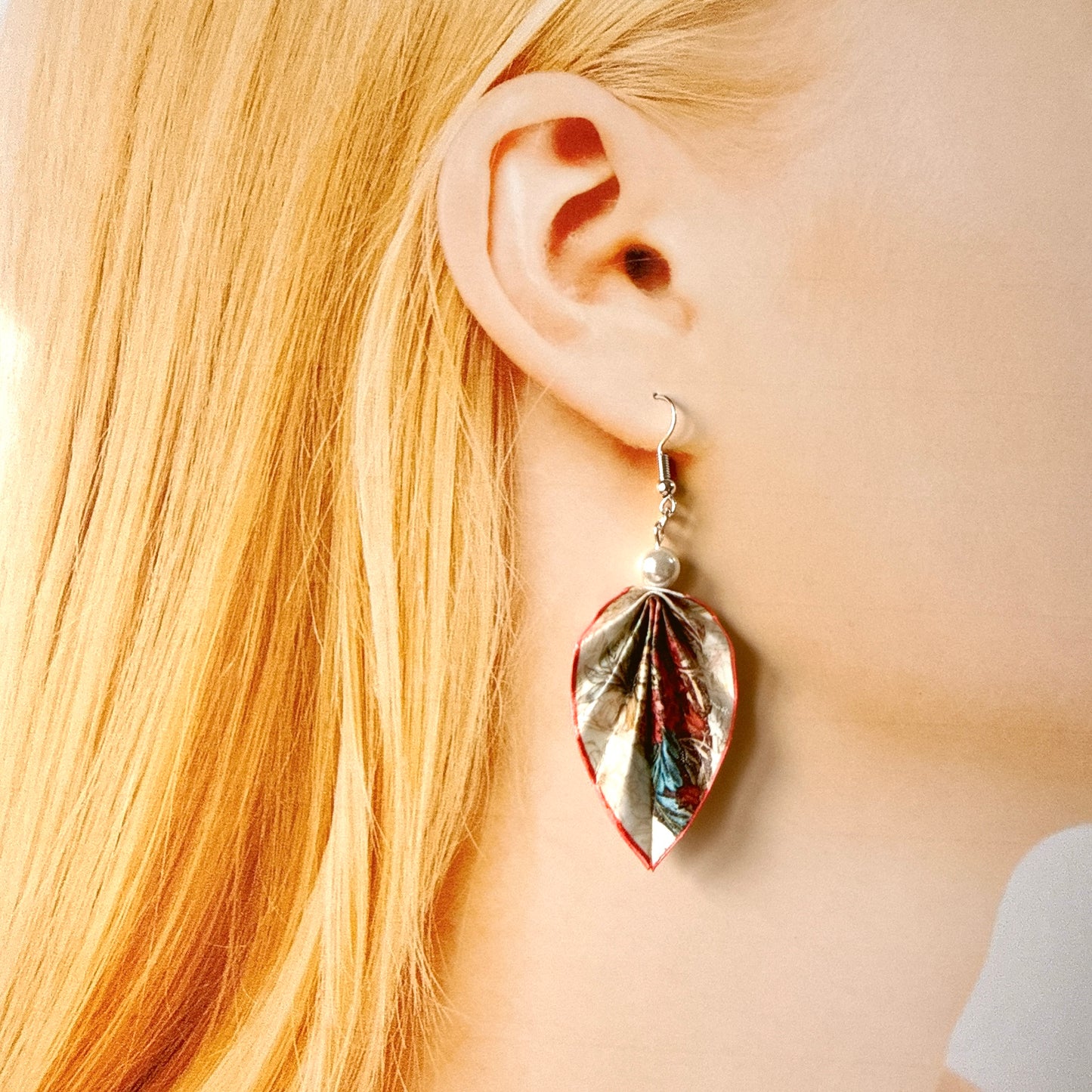 W. Morris Honeysuckle : Origami Leaf Earrings