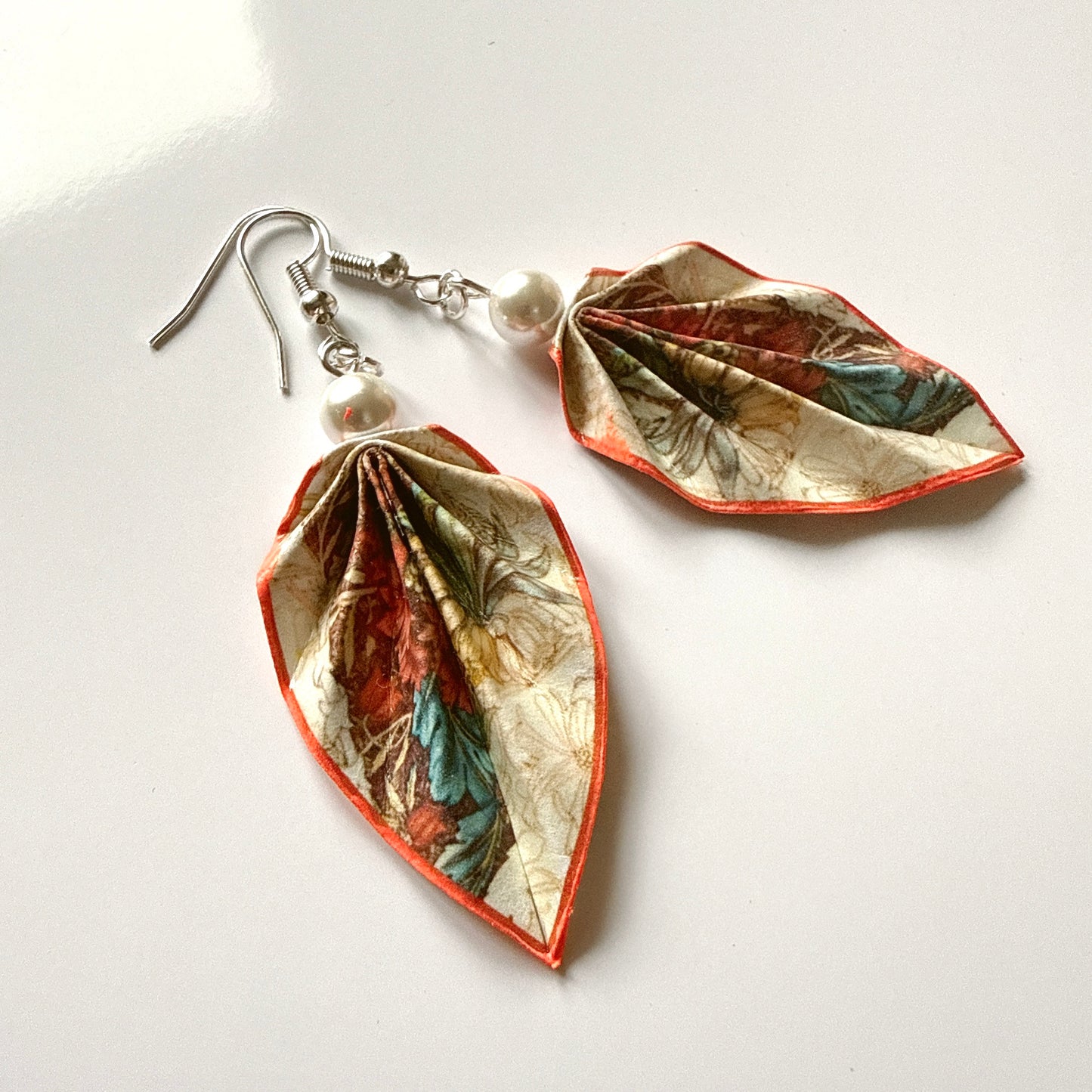 W. Morris Honeysuckle : Origami Leaf Earrings