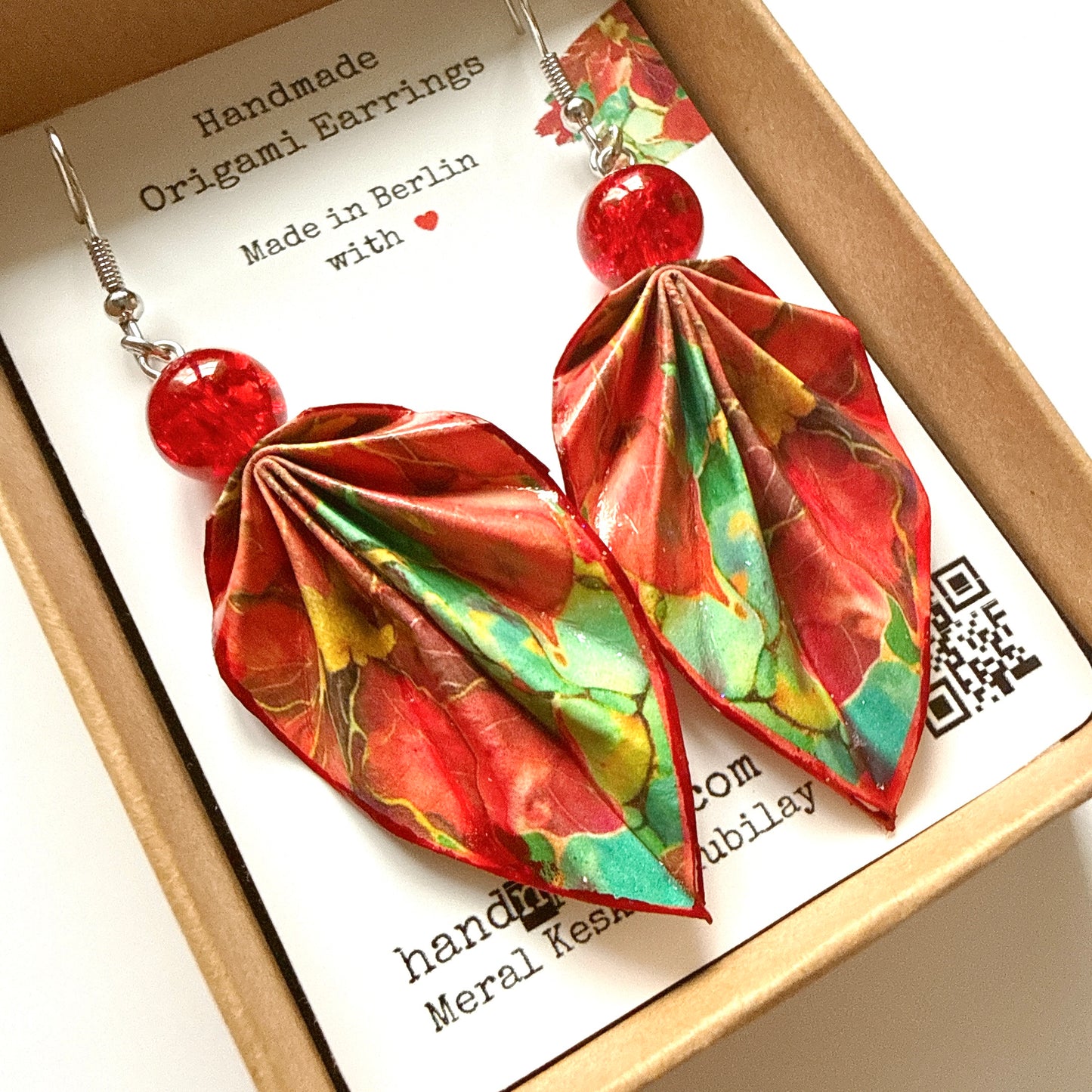 Boucles d'oreilles Feuille d'Origami : Bijoux en papier faits main