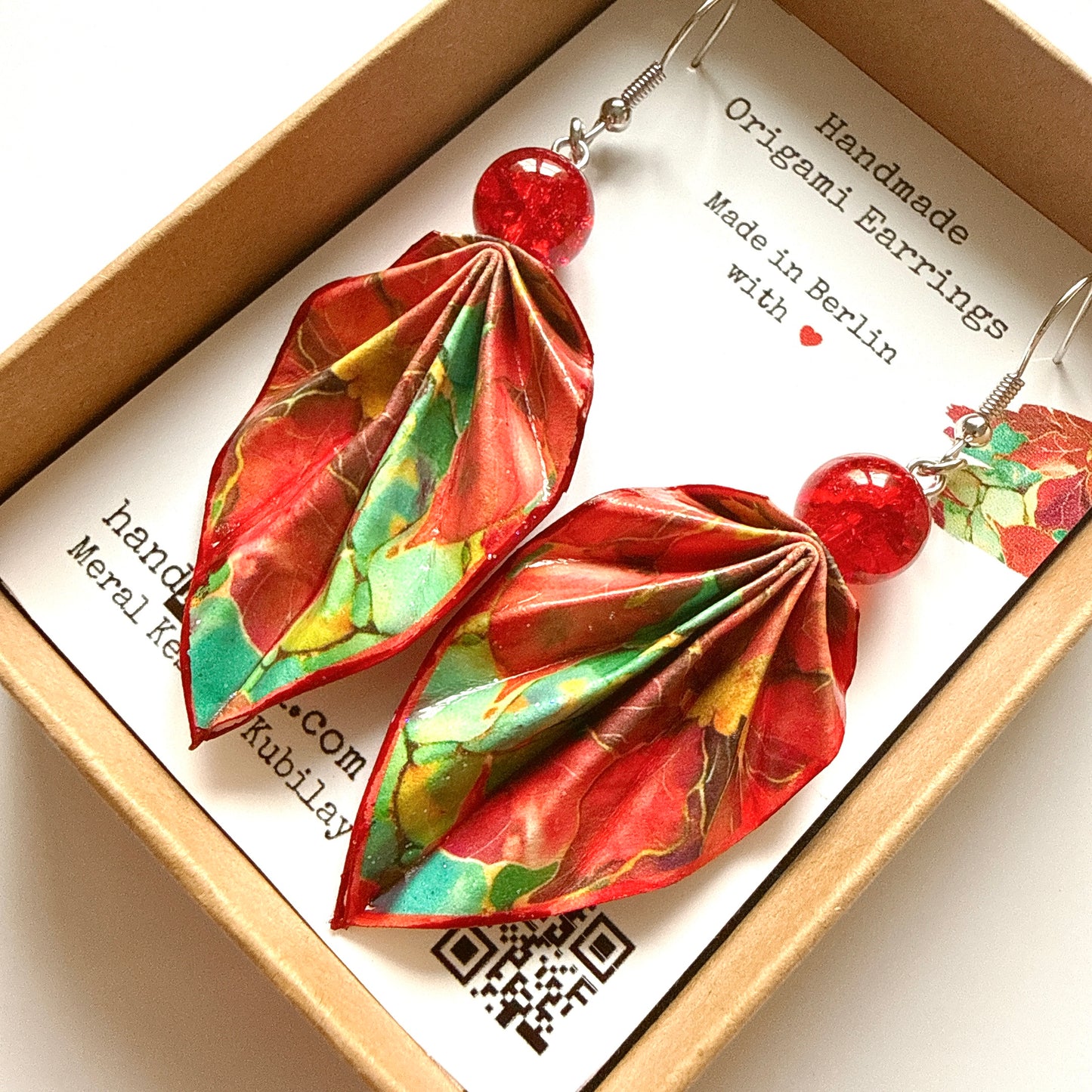 Boucles d'oreilles Feuille d'Origami : Bijoux en papier faits main