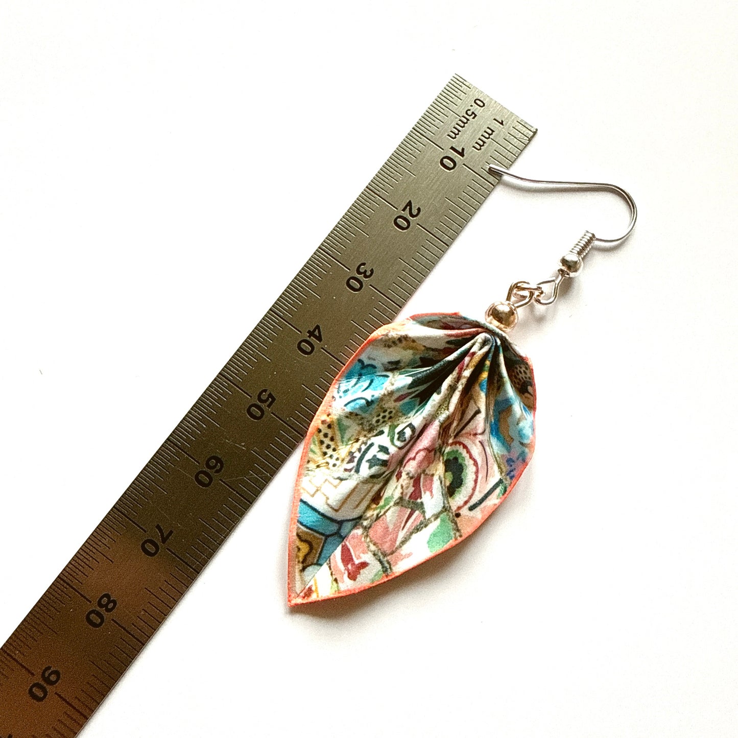 Gaudi Trencadis Mosaic Origami Leaf Earrings: Handmade Paper Jewelry
