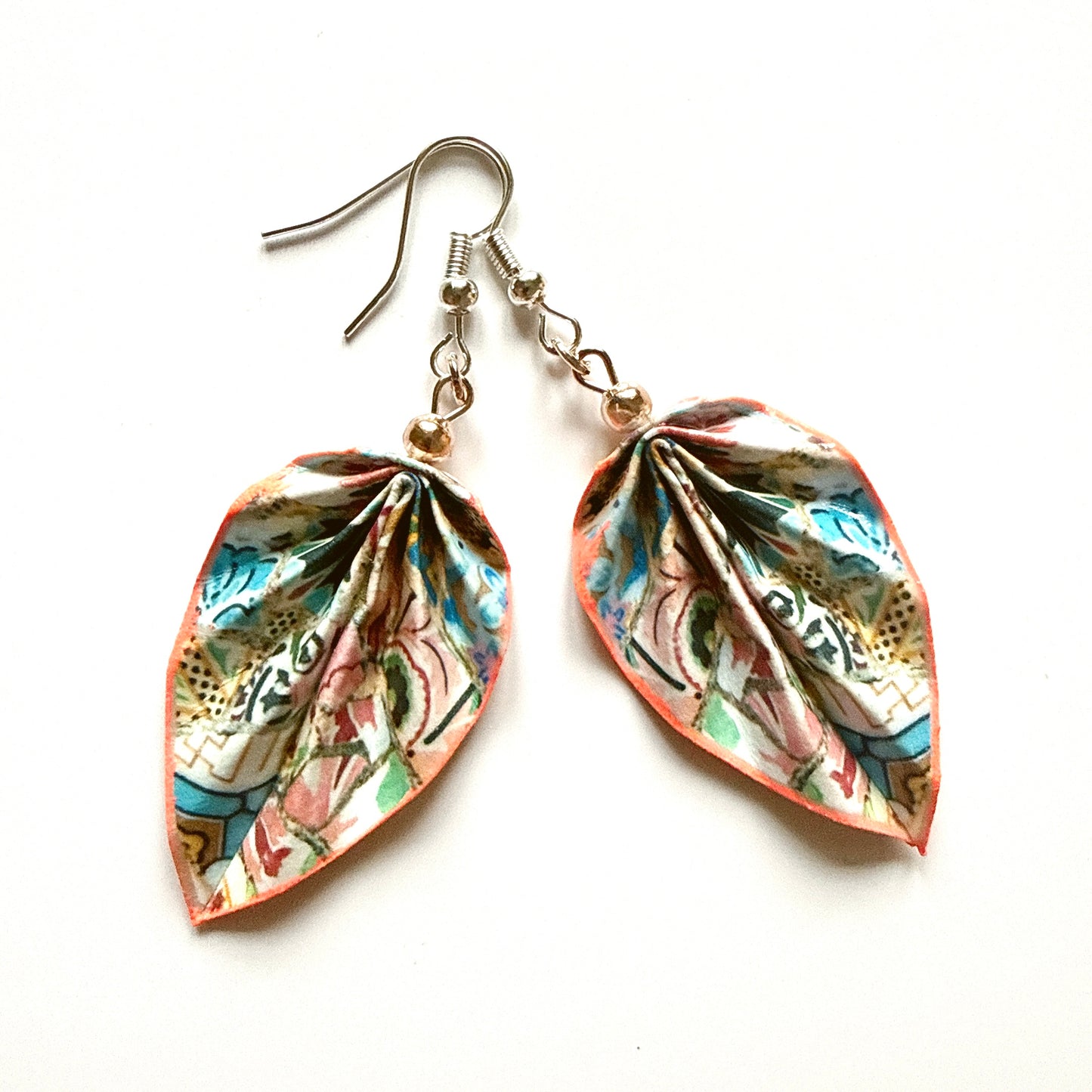 Gaudi Trencadis Mosaic Origami Leaf Earrings: Handmade Paper Jewelry