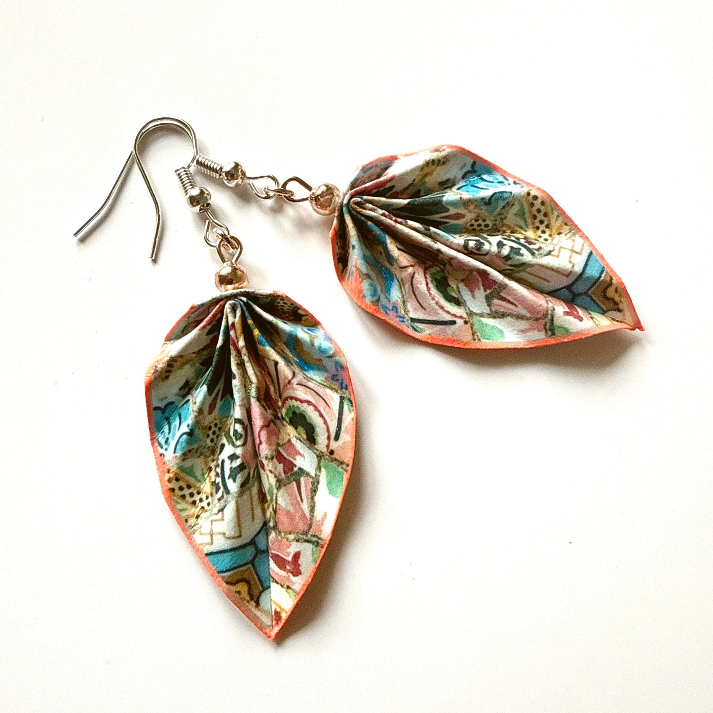Gaudi Trencadis Mosaic Origami Leaf Earrings: Handmade Paper Jewelry