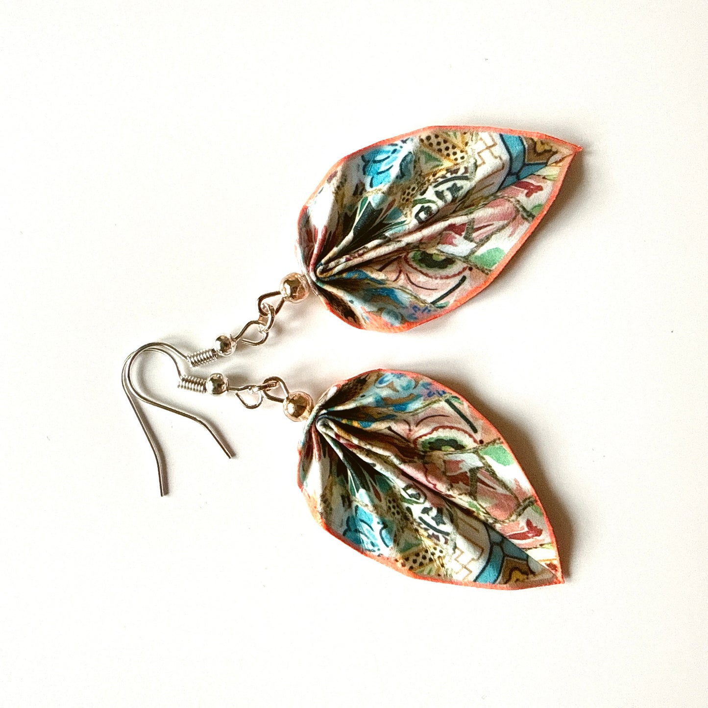 Gaudi Trencadis Mosaic Origami Leaf Earrings: Handmade Paper Jewelry