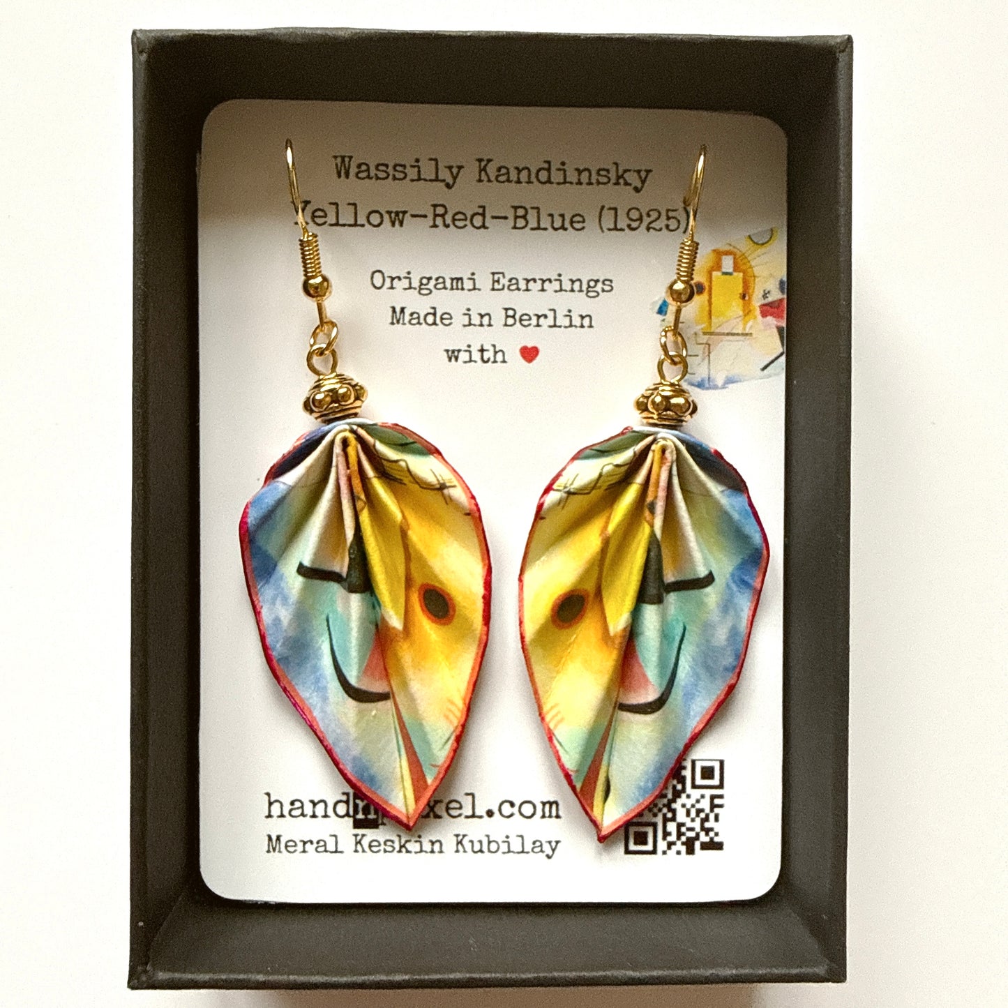 Kandinsky Origami Leaf Earrings: Handmade Paper Jewelry