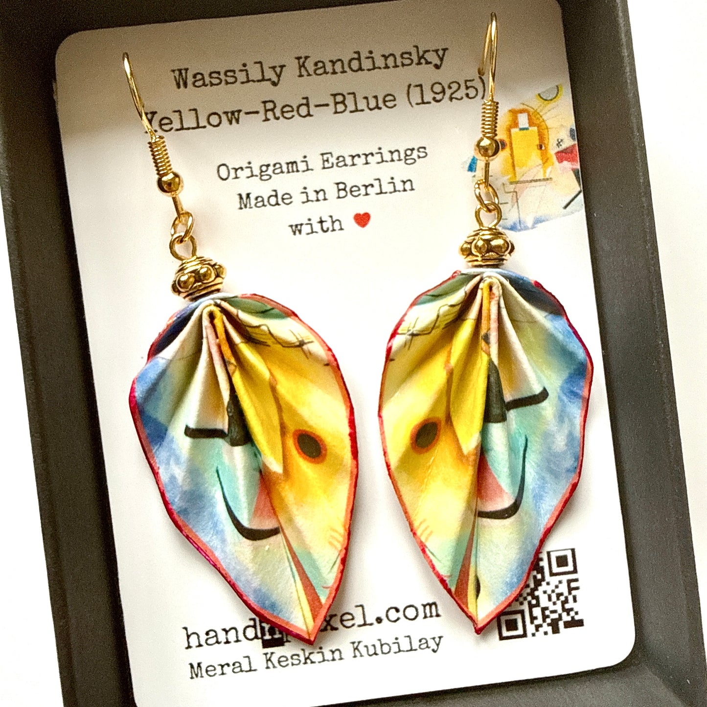 Kandinsky Origami Leaf Earrings: Handmade Paper Jewelry