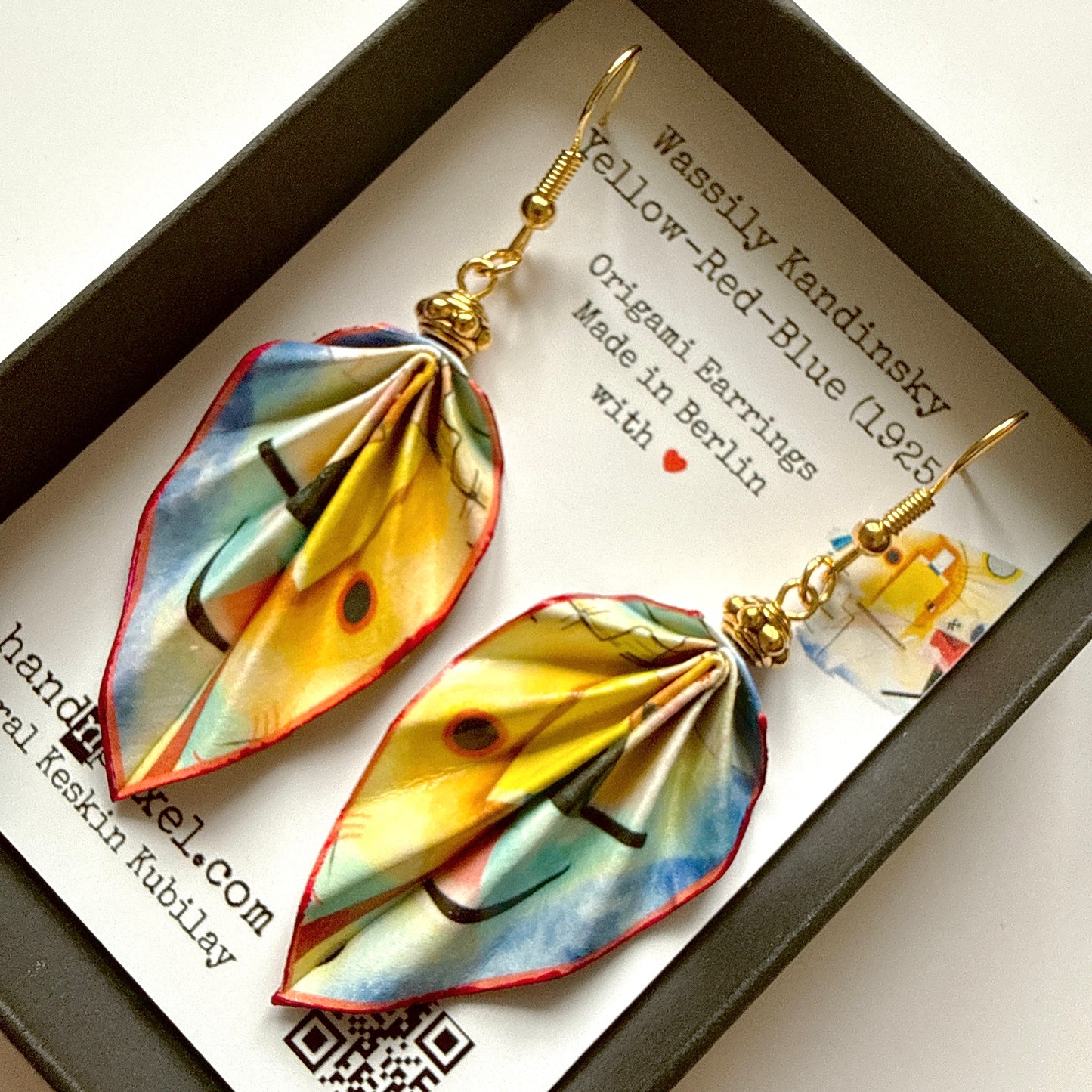 Kandinsky Origami Leaf Earrings: Handmade Paper Jewelry