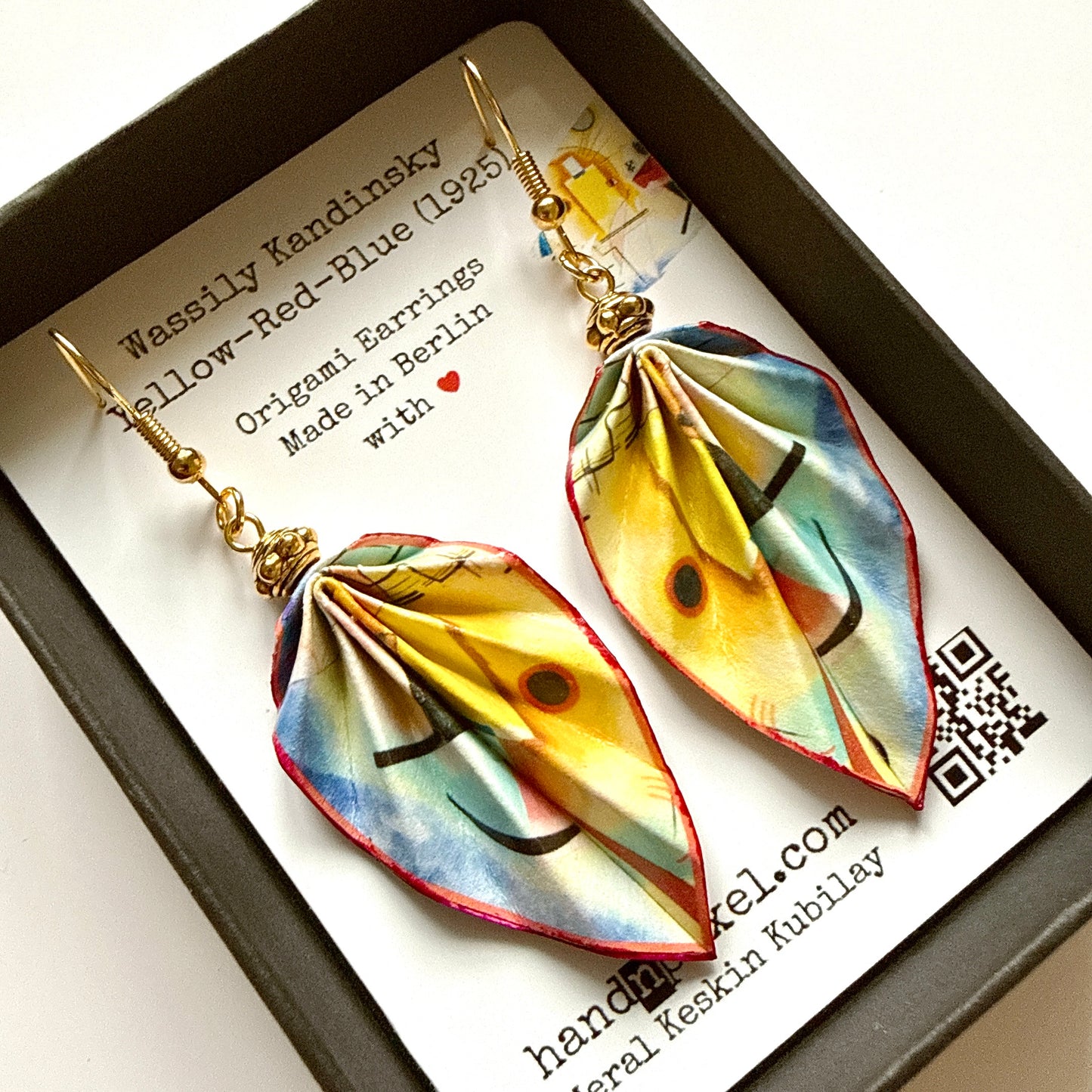 Kandinsky Origami Leaf Earrings: Handmade Paper Jewelry