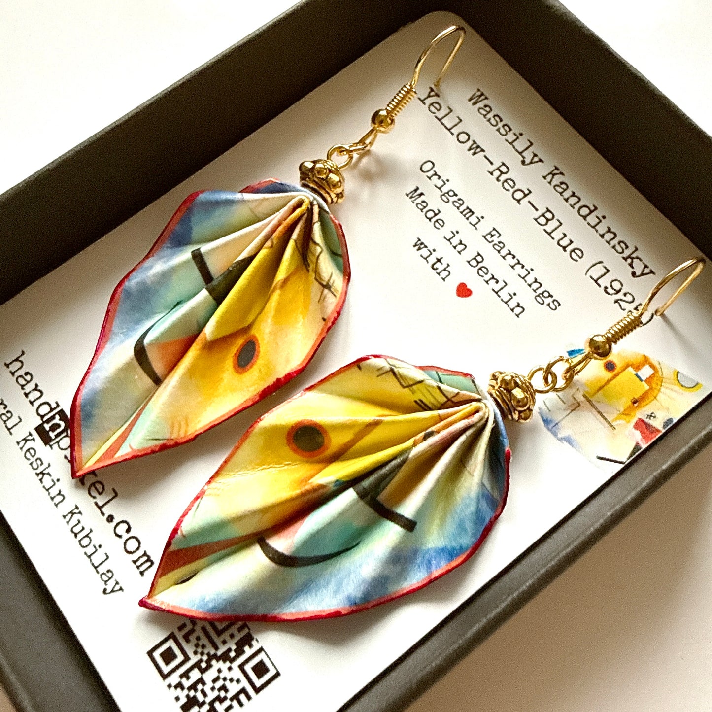 Kandinsky Origami Leaf Earrings: Handmade Paper Jewelry