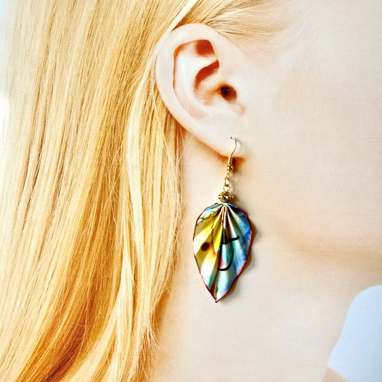 Kandinsky Origami Leaf Earrings: Handmade Paper Jewelry