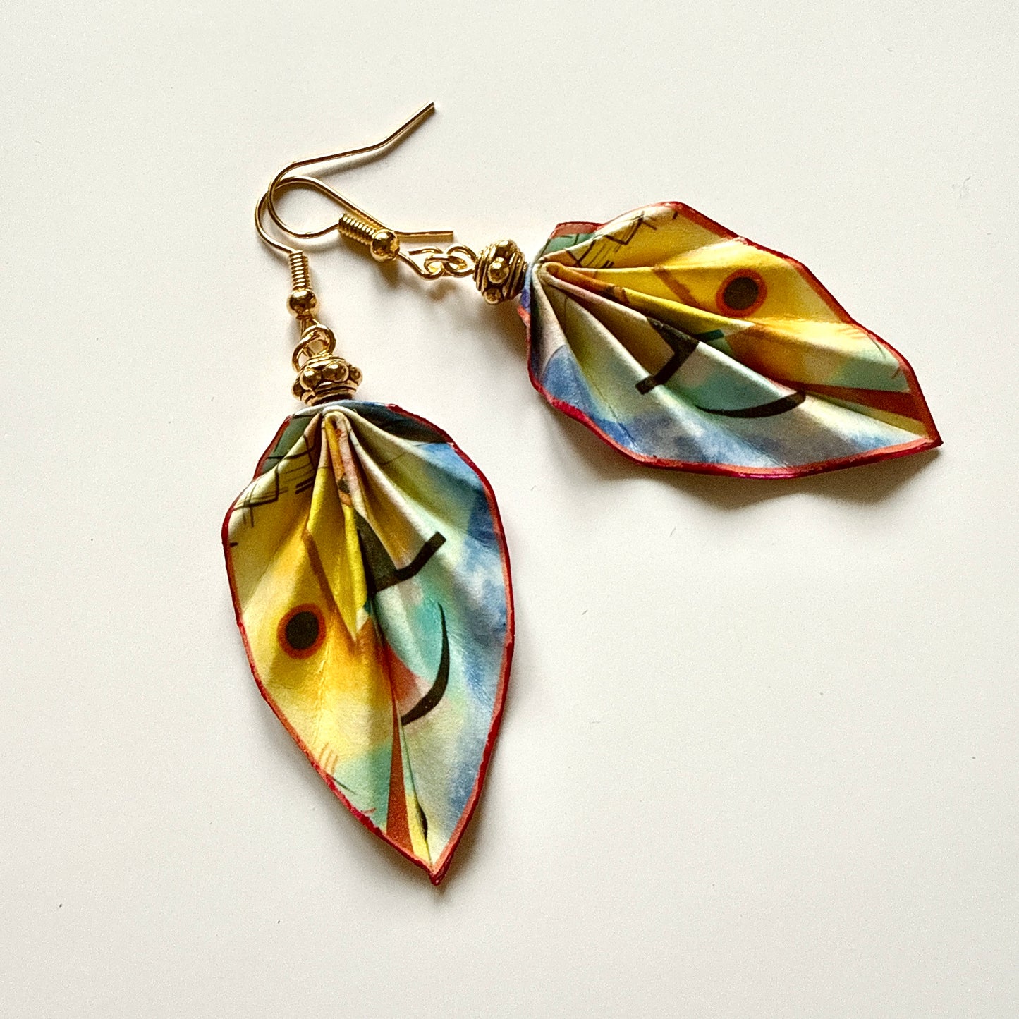 Kandinsky Origami Leaf Earrings: Handmade Paper Jewelry