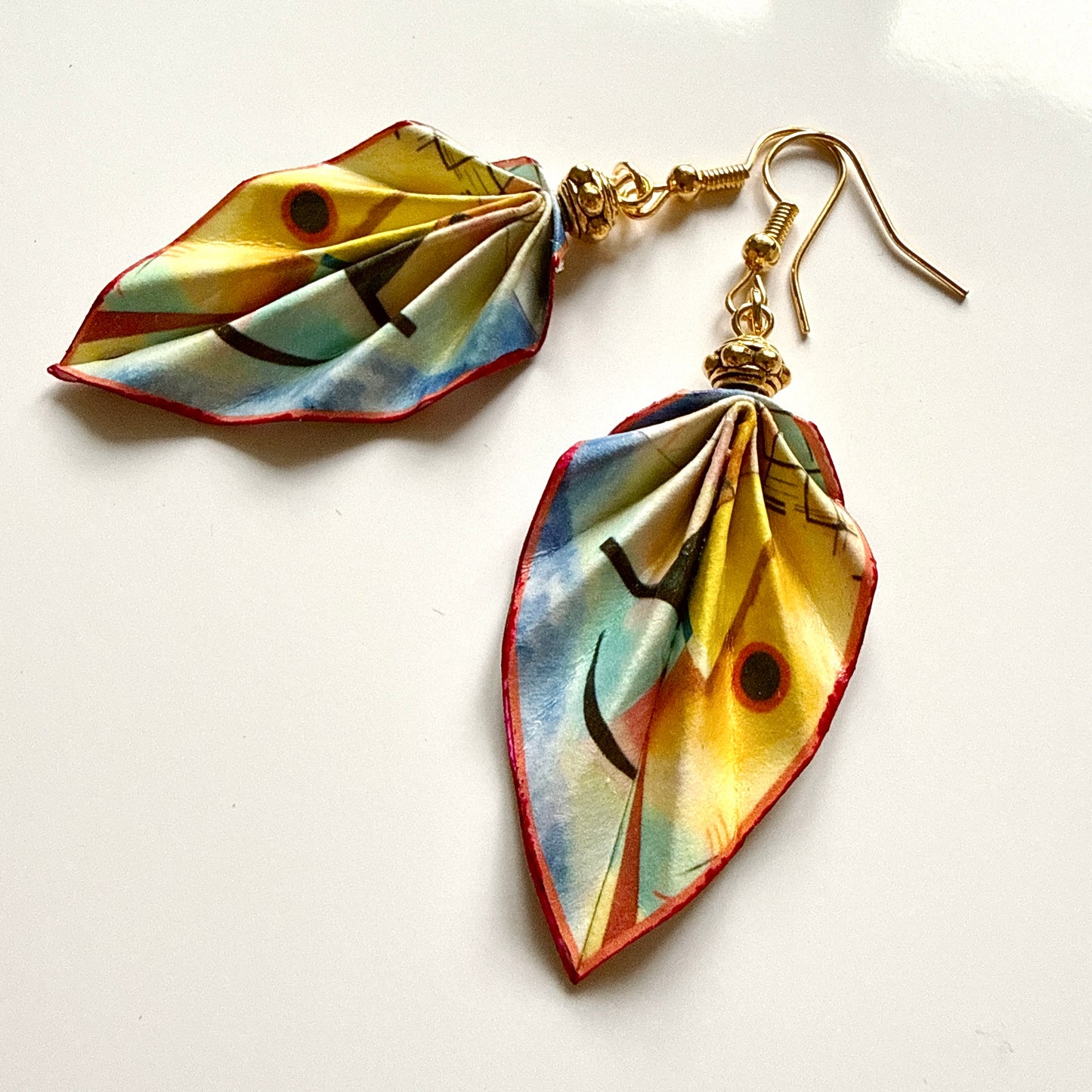 Kandinsky Origami Leaf Earrings: Handmade Paper Jewelry