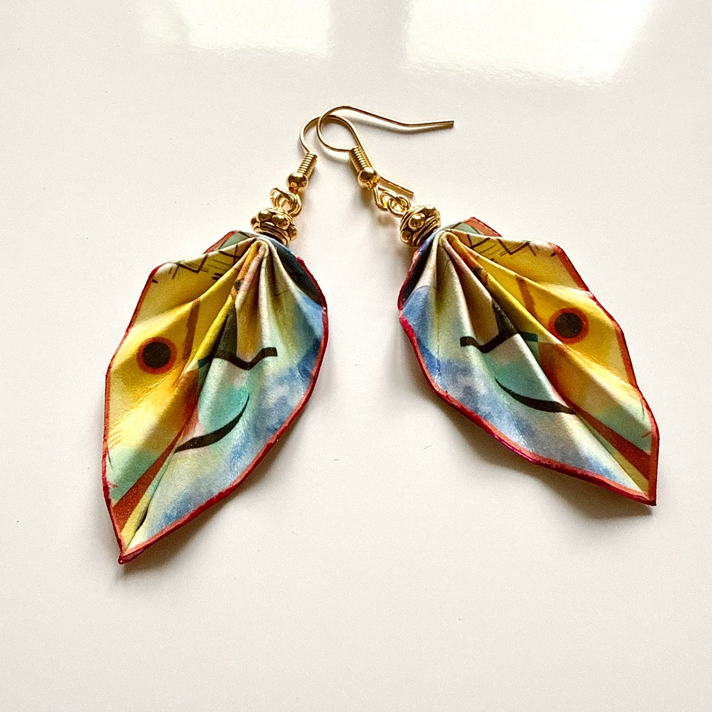 Kandinsky Origami Leaf Earrings: Handmade Paper Jewelry